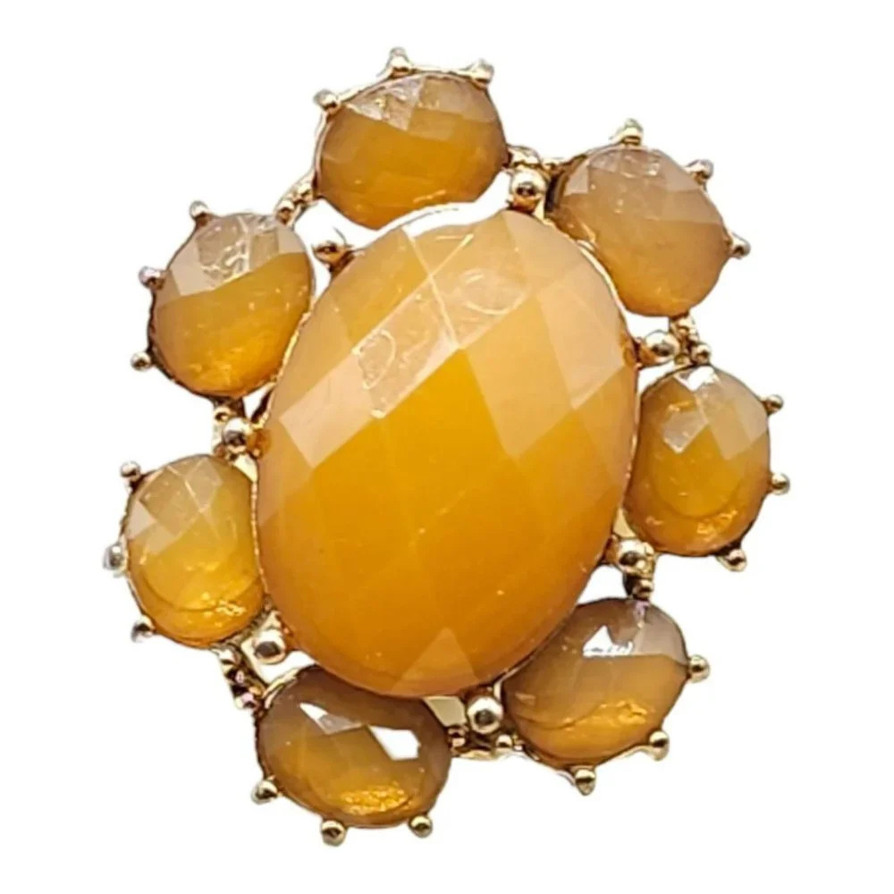 Yellow Orange Acrylic Cocktail Ring Gold Tone Vintage Size 6.25